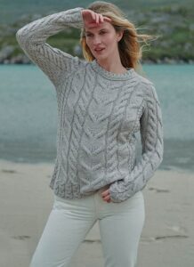 Ladies Irish Cable Listowel Raglan Merino Wool Sweater
