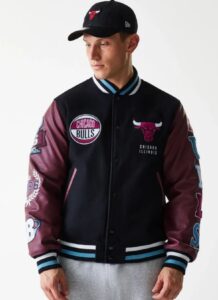 Chicago Bulls NBA Patch Black Varsity Jacket 